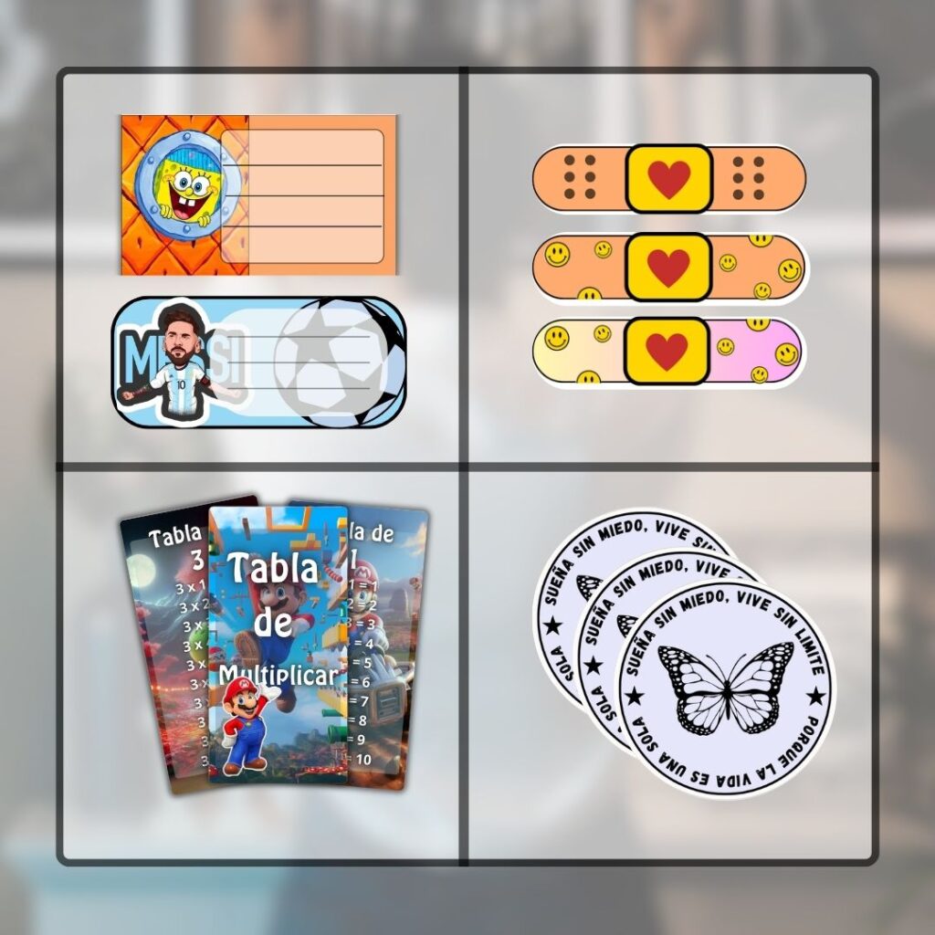 Imprimibles digitales en PDF. Escolares y Stickers