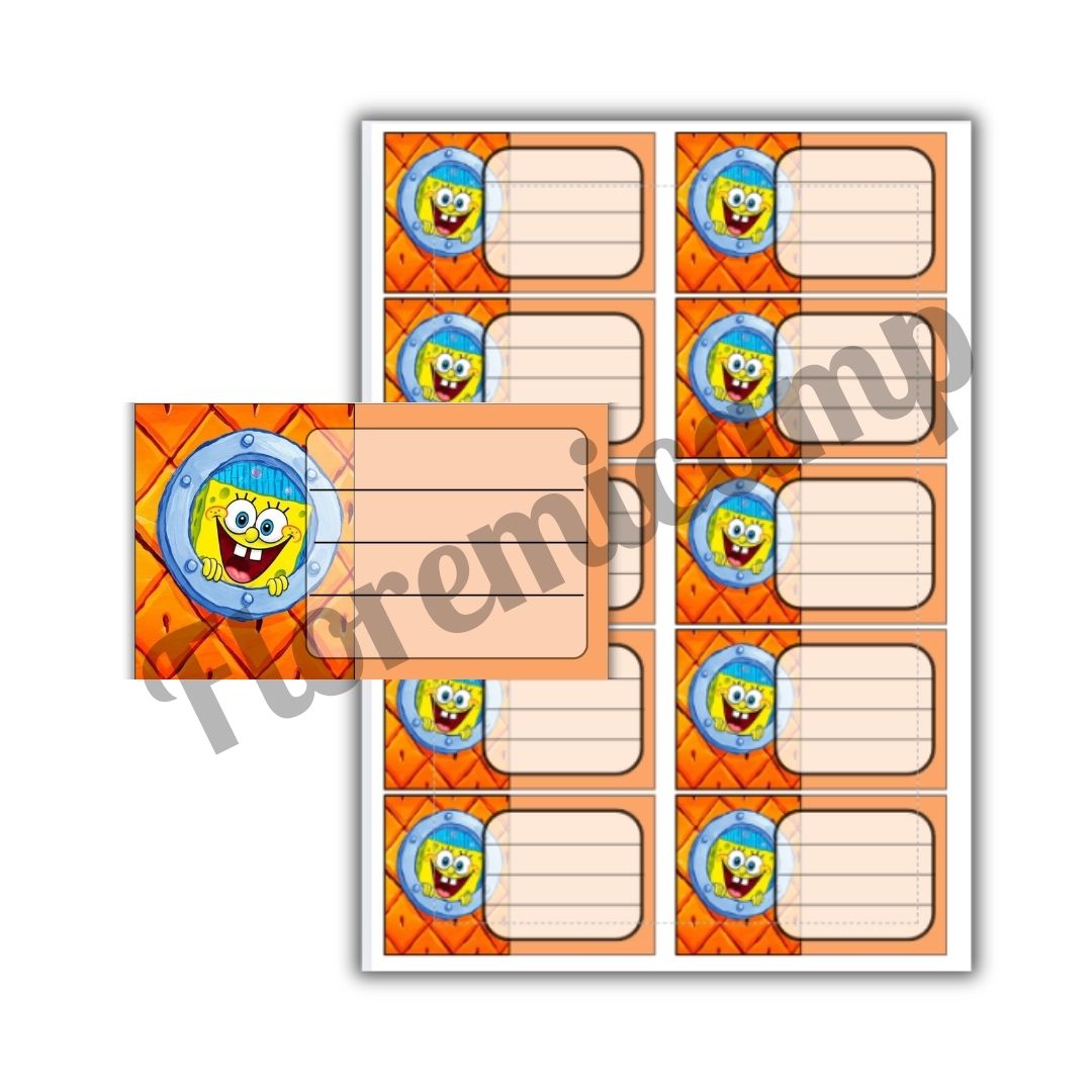 Etiquetas escolares de Bob Esponja para imprimir