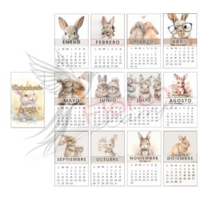 Mini calendario 13 x 8 2026 conejitos