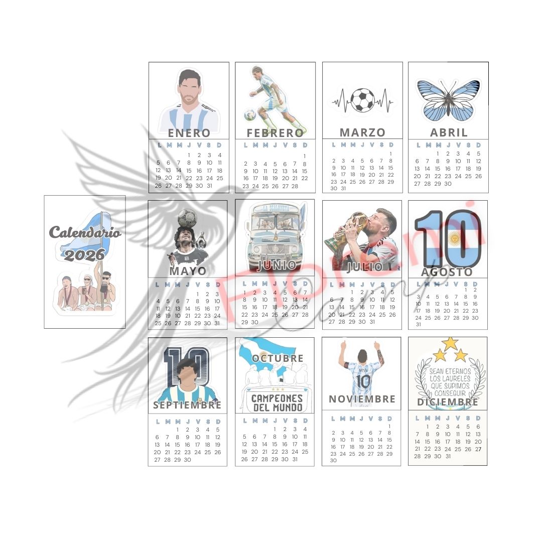 Mini calendario Argentina 2026 8x13