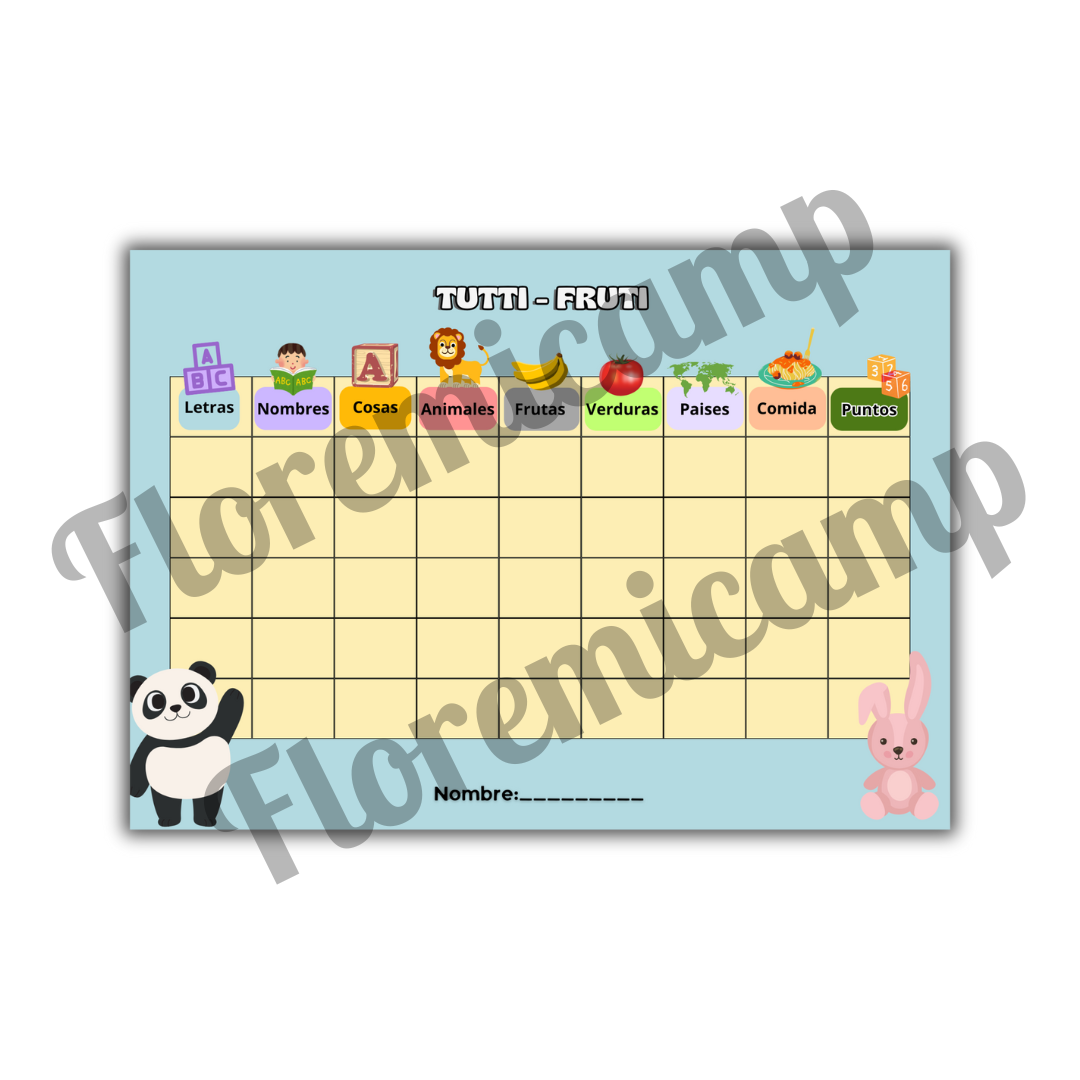 Tutti frutti en pdf listo para imprimir y disfrutar en familia.